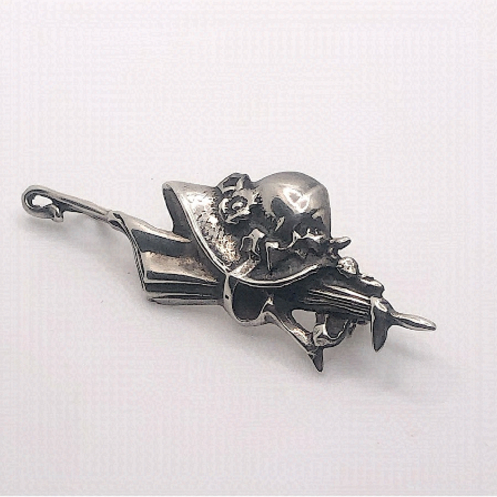 STERLING Silver Umbrella & Hat Brooch / Pendant 2.1” Vintage